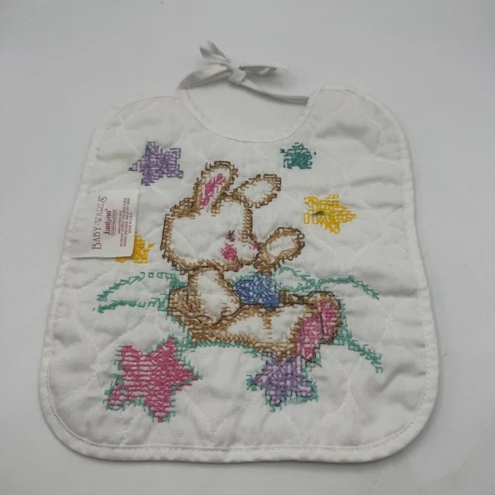 Baby Wares Janlynn Bunny Quilted Cotton Bib Hand-Stitched Star Accents
